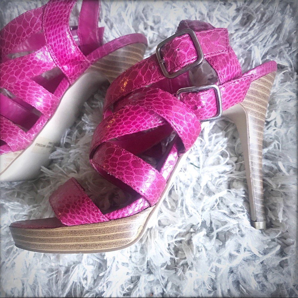 Pink Snake Skin Strappy Stiletto Heels!